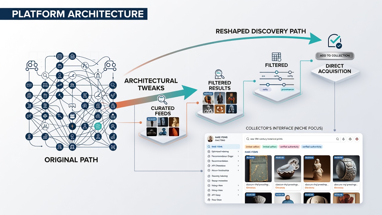 Diagram showing how backend architecture adjustments influence search result ordering in niche retail systems